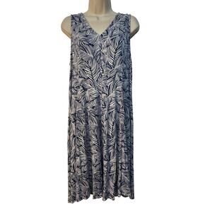 Workshop Republic Clothing Sleeveless V-Neck Flare Midi Dress Navy Blue/White XL